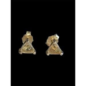 Petite 5mm Yellow Rhinestone Triangle Stud Earrings Sterling Silver 925